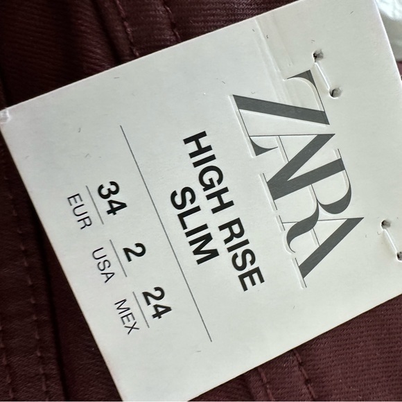 NWT ZARA Burgundy Coated Slim / Skinny Pants - 2 - Picture 4 of 4